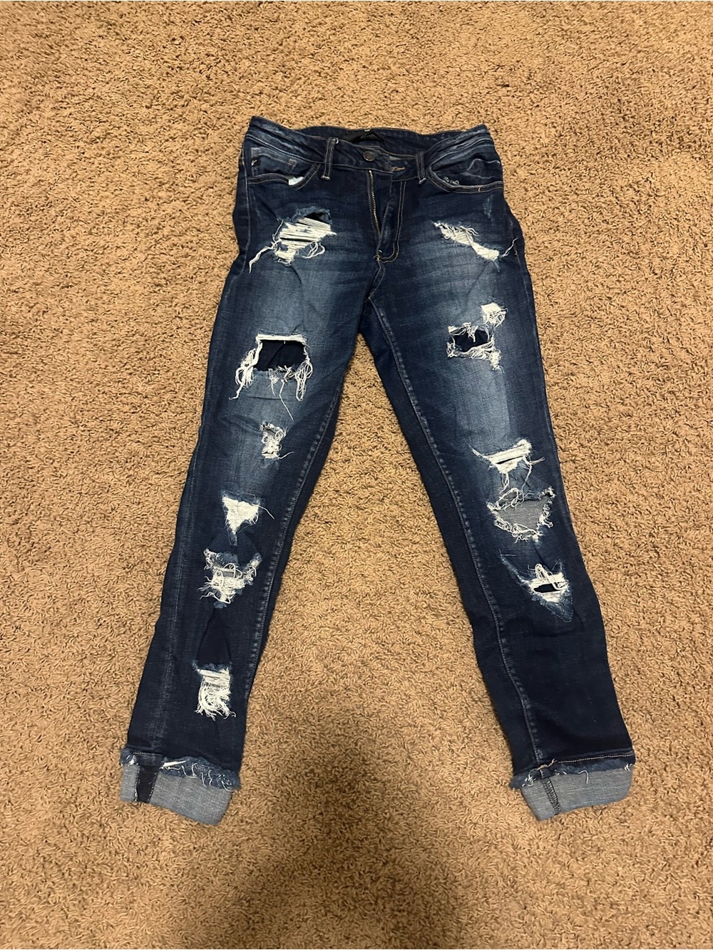 KanCan Women’s Distressed Ripped Skinny Jeans Size 28 Dark Wash Stretchy Denim